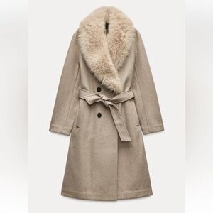 Zara Tan Trench Coat with Faux Fur Collar